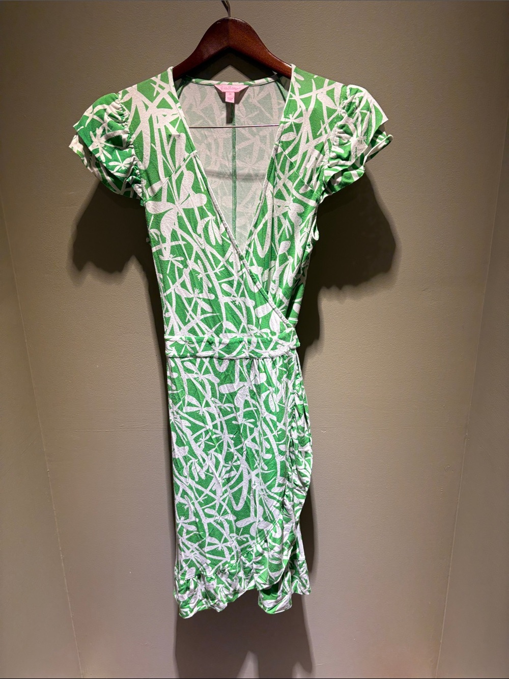 Lilly Pulitzer Green and White Printed Wrap Dress Size M
